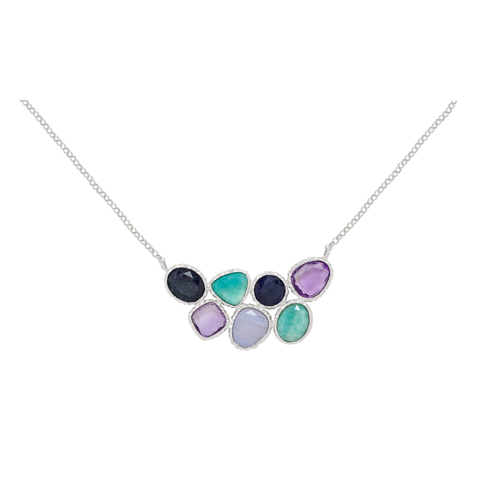 Sterling Silver Amethyst, Agate and Turquoise Stone Necklace by Frederic Duclos