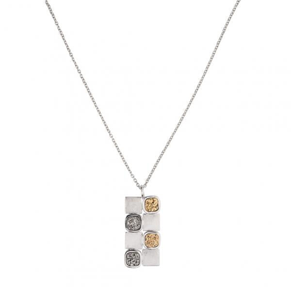 Sterling Silver Rectangle Gold and Black Druzy Necklace by Frederic Duclos