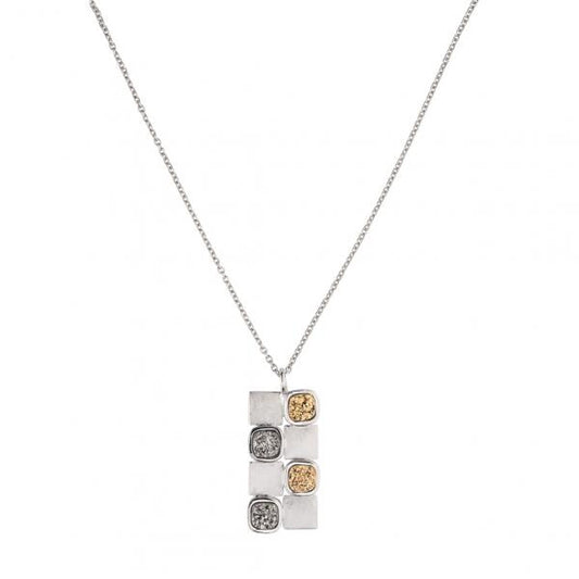 Sterling Silver Rectangle Gold and Black Druzy Necklace by Frederic Duclos