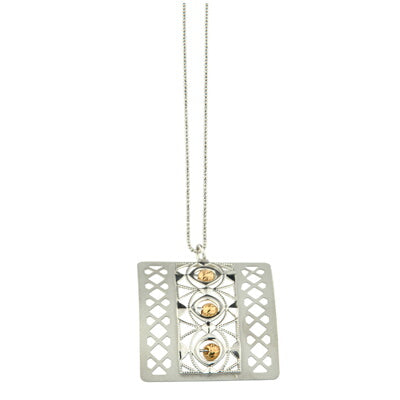 Sterling Silver Square Necklace with Floating Gold Vermeil Beads by Frederic Duclos