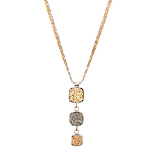 Sterling Silver Lightning & Golden Coated Drusy Squared Necklace by Frederic Duclos