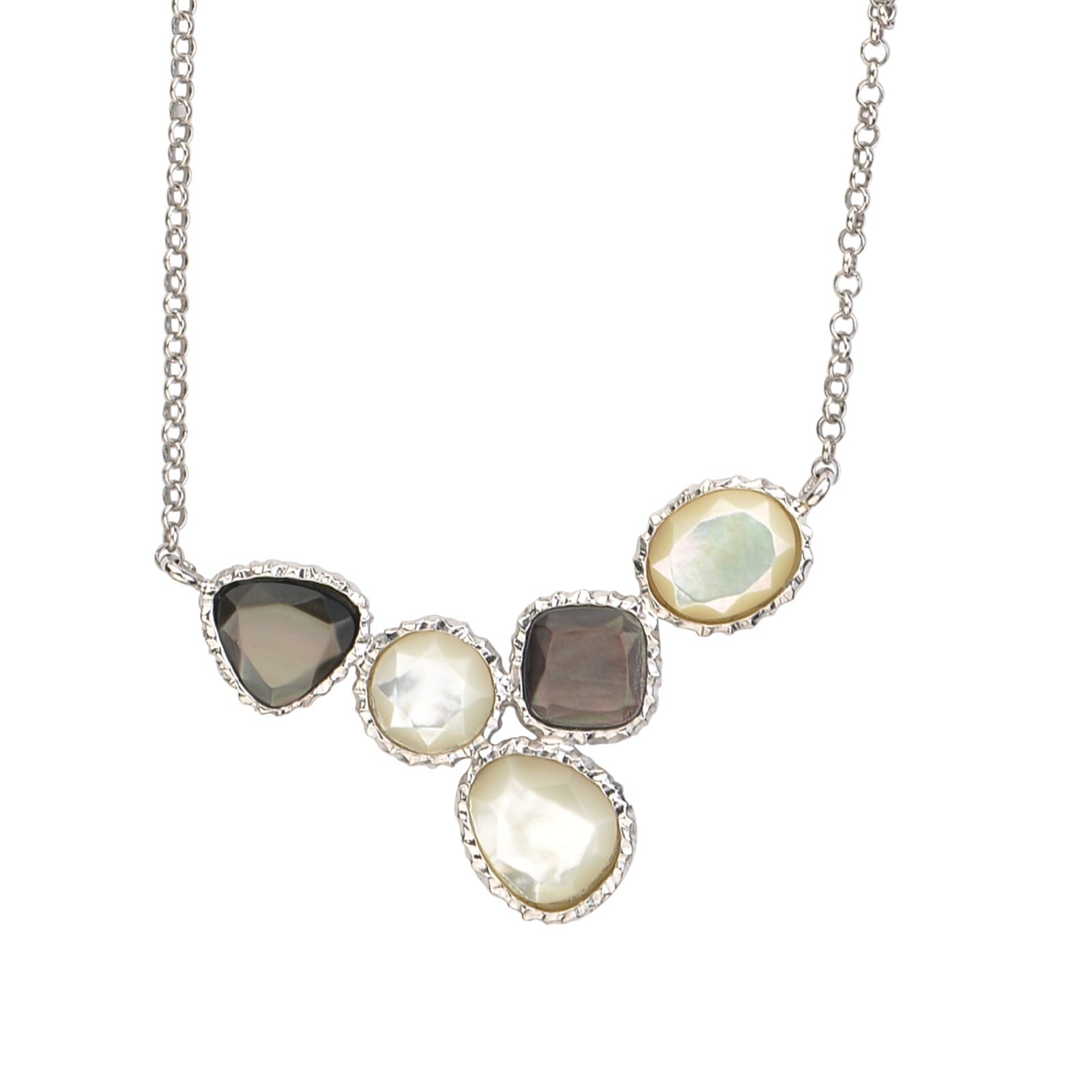 Sterling Silver Dyed Black Mother of Pearl and White Mother of Pearl Necklace by Frederic Duclos