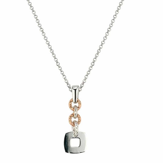 Sterling Silver Rose Gold Plated Square Drop Necklace by Frederic Duclos