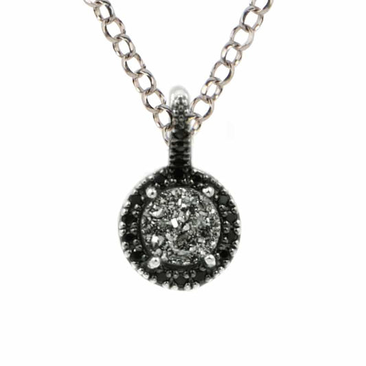 Sterling Silver Lightning Drusy And Black Spinel Mini Frame Circle Necklace by Frederic Duclos