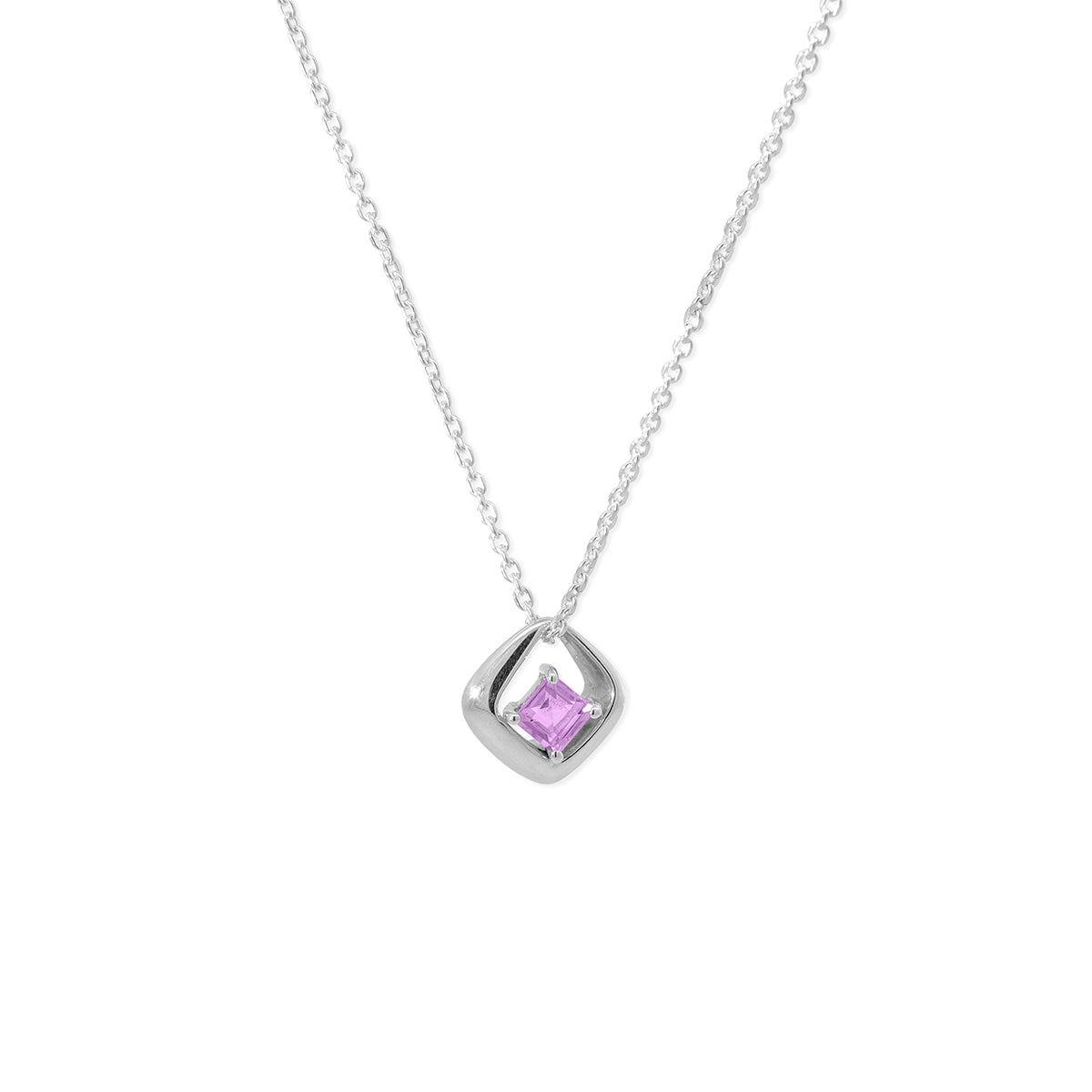 Sterling Silver Square Amethyst Necklace