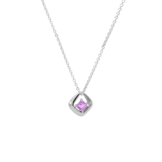 Sterling Silver Square Amethyst Necklace