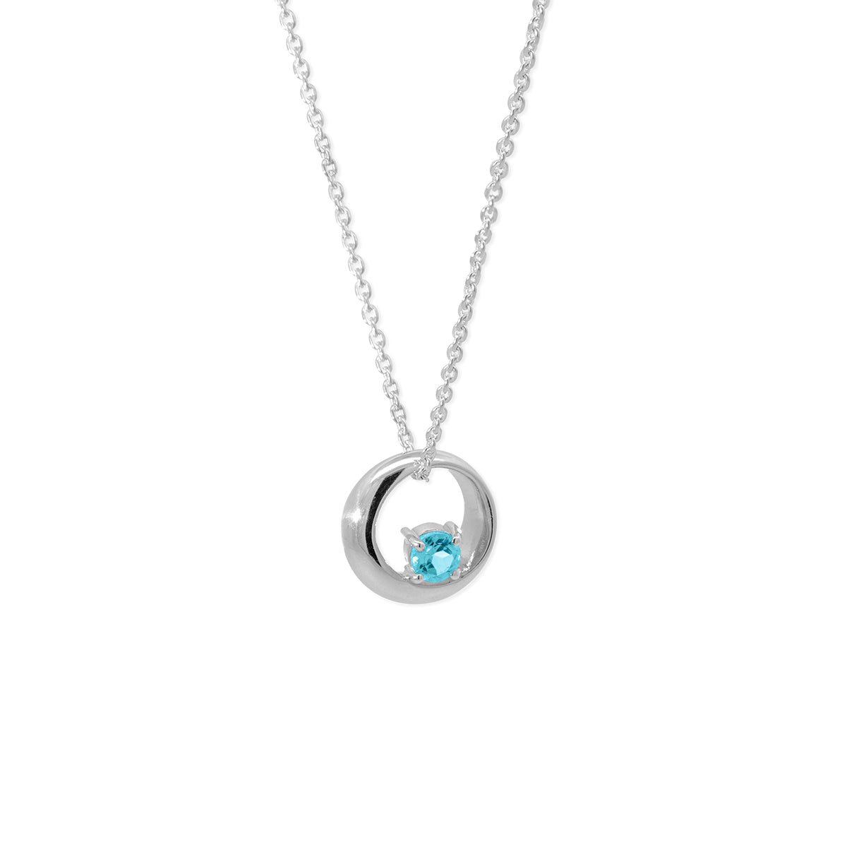 Sterling Silver Round Blue Topaz Necklace