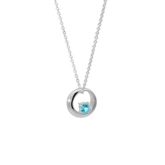 Sterling Silver Round Blue Topaz Necklace