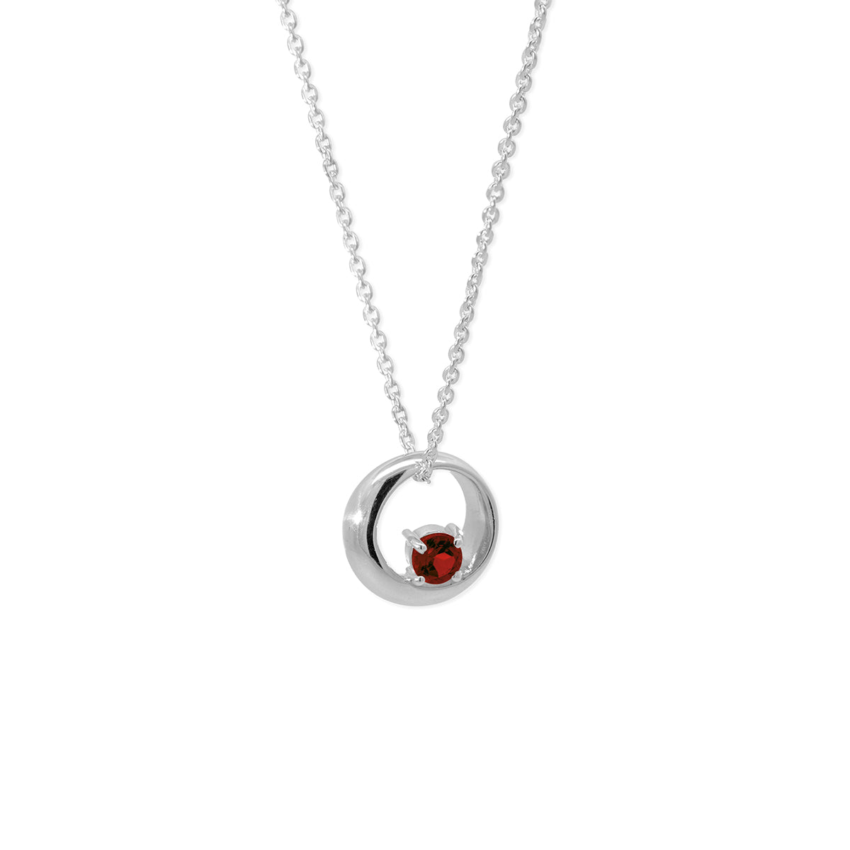 Sterling Silver Round Garnet Necklace