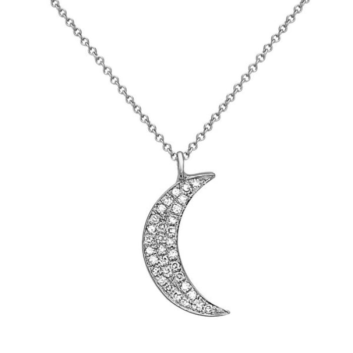 14K White Gold Diamond Moon Necklace by Bassali