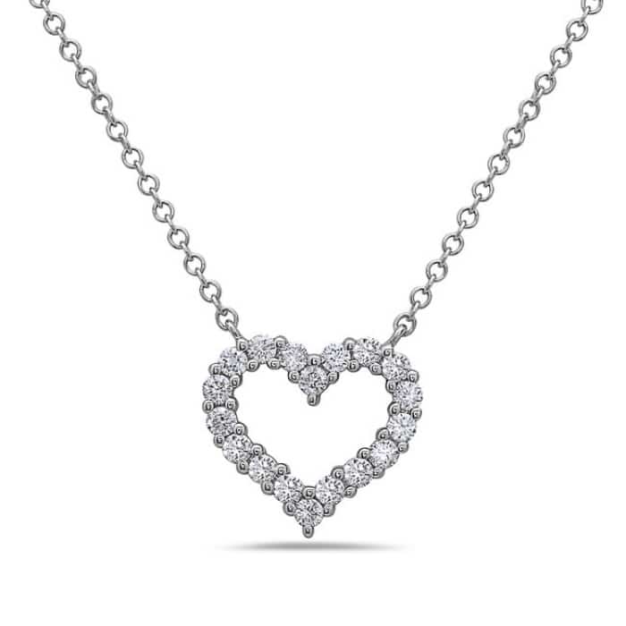 14K White Gold Diamond Heart Necklace by Bassali