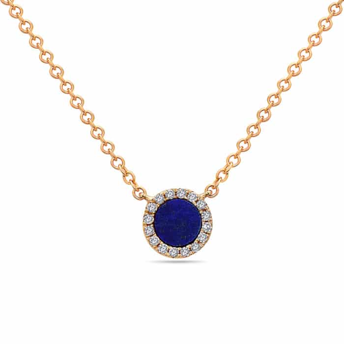 14K Yellow Gold Lapis Necklace with Diamonds by Bassali