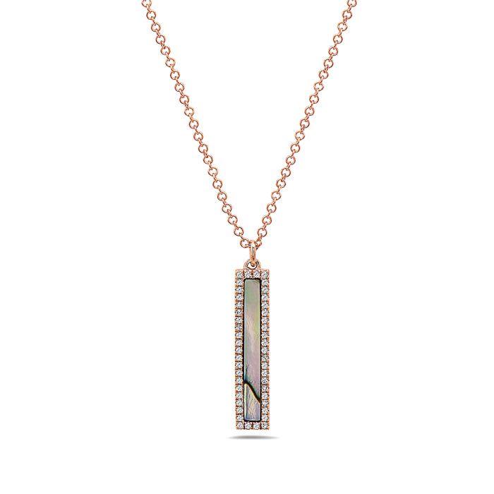 14K Rose Gold Oblong Abalone and Diamond Necklace by Bassali