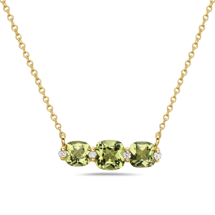 14k Yellow Gold Peridot and Diamond Necklace