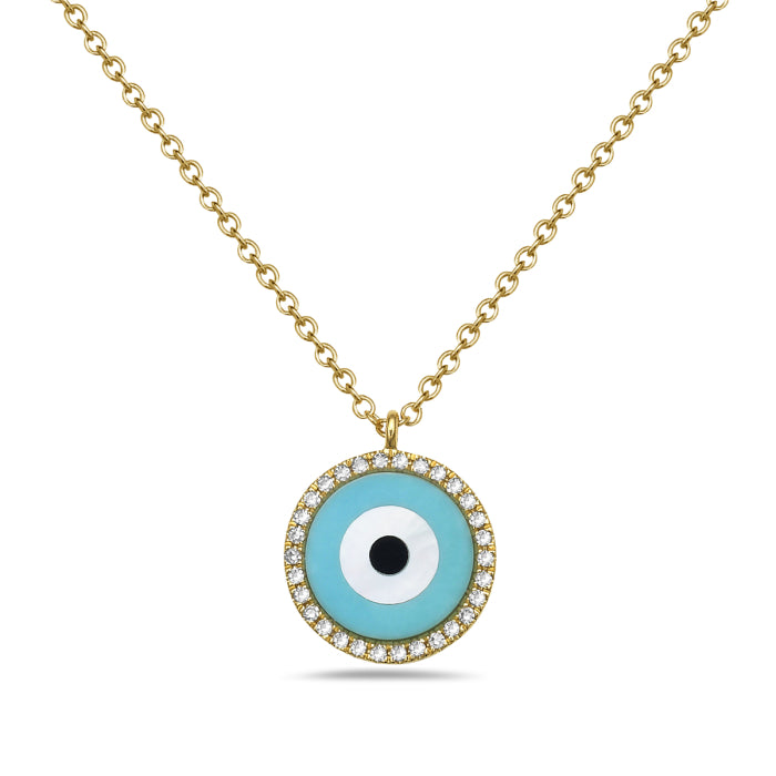 14k Rose Gold Third Eye Turquoise, Mother of Pearl, Diamond Pendant