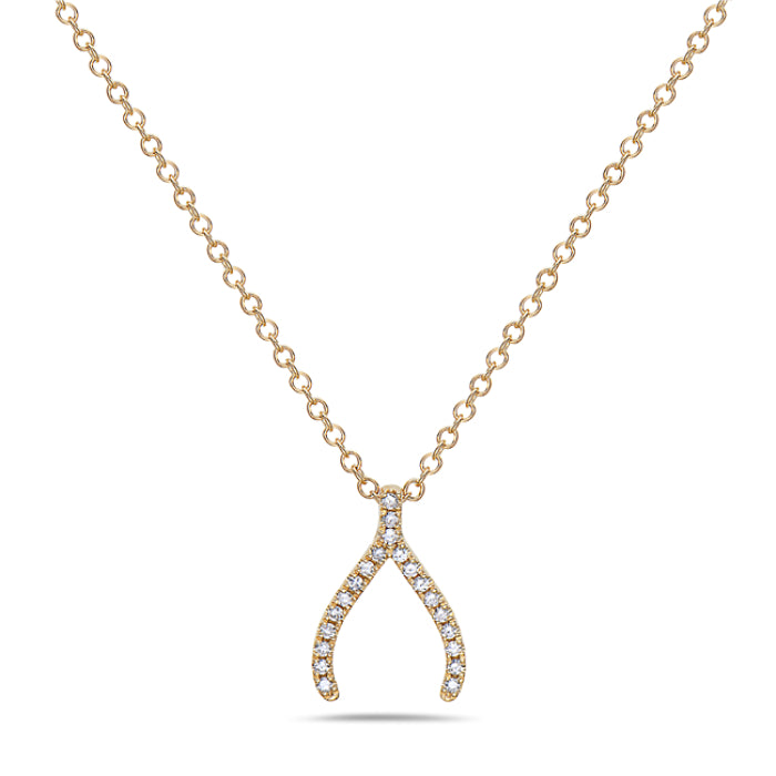 14K Yellow Gold Diamond Wishbone Necklace by Bassali