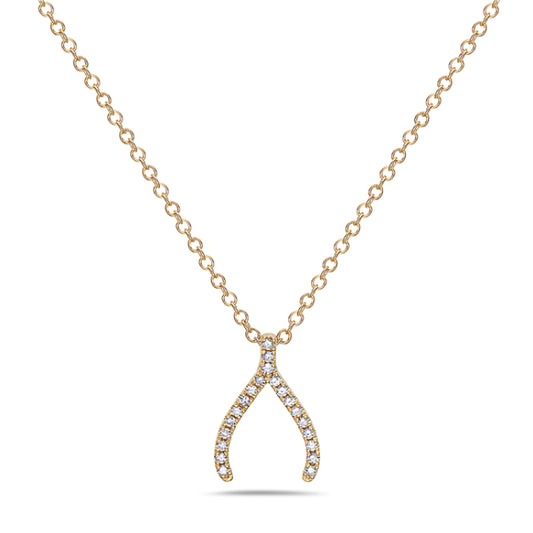 14K Yellow Gold Diamond Wishbone Necklace by Bassali