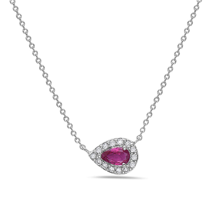 14K White Gold Pear Shaped Ruby with Diamonds by Bassali