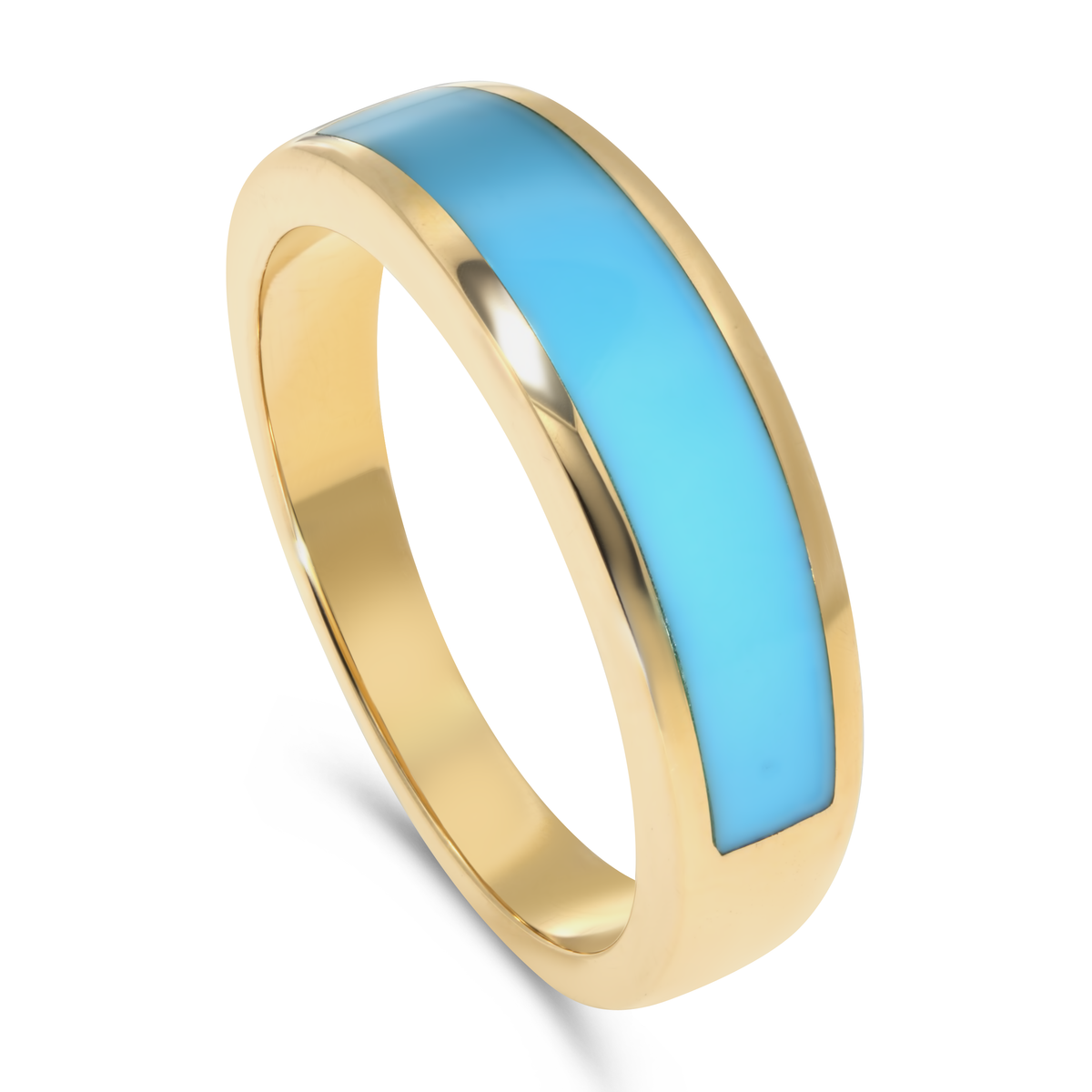 14K Yellow Gold Inlay Turquoise Men's Wedding Band