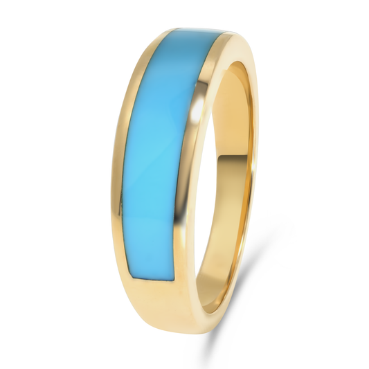 14K Yellow Gold Inlay Turquoise Men's Wedding Band