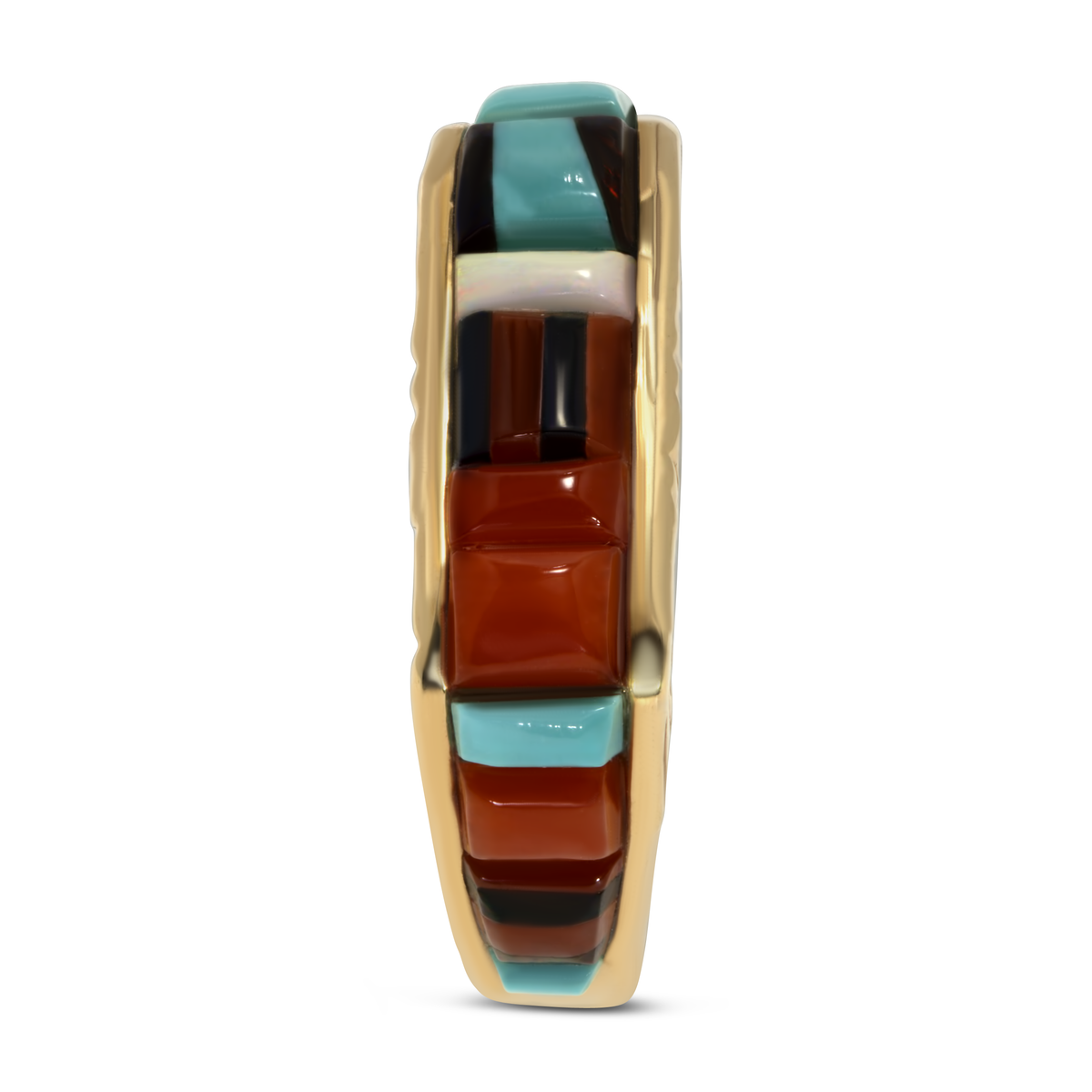 14K Yellow Gold Navajo Coral & Turquoise Ring