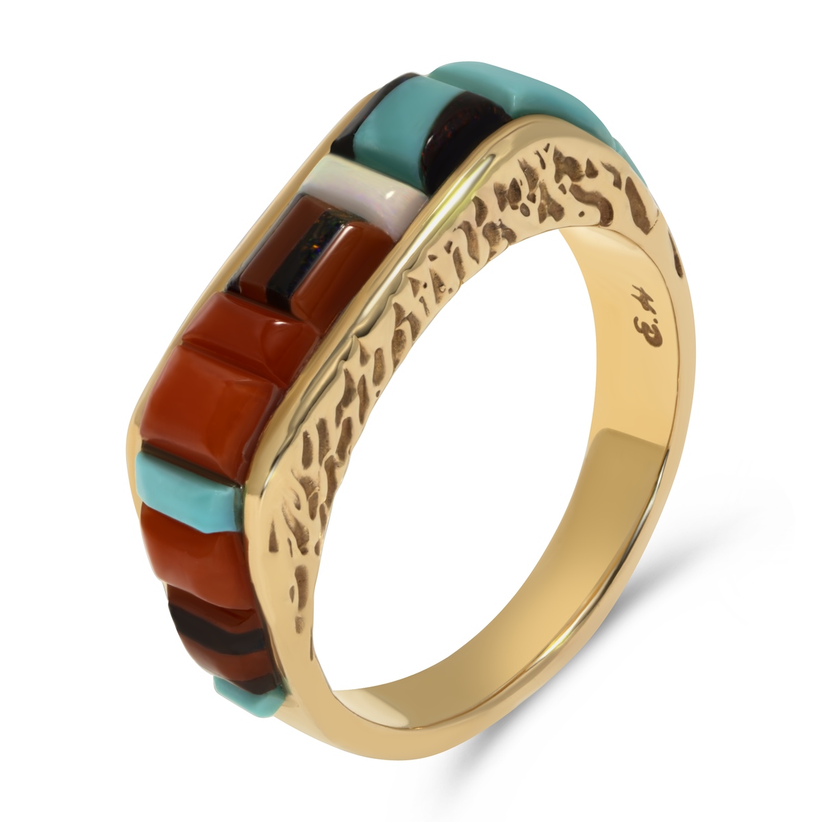 14K Yellow Gold Navajo Coral & Turquoise Ring