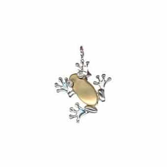 14K Yellow and White Gold Two Tone Frog Pendant with Diamond Eyes by Cherie Dori