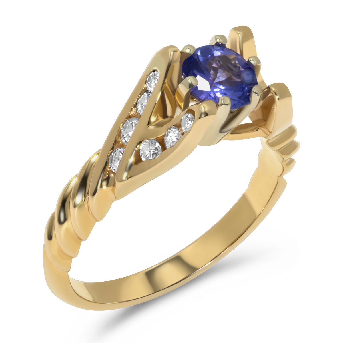 14K Yellow Gold Round Tanzanite Ring