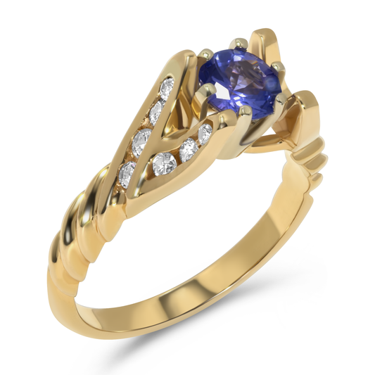 14K Yellow Gold Round Tanzanite Ring