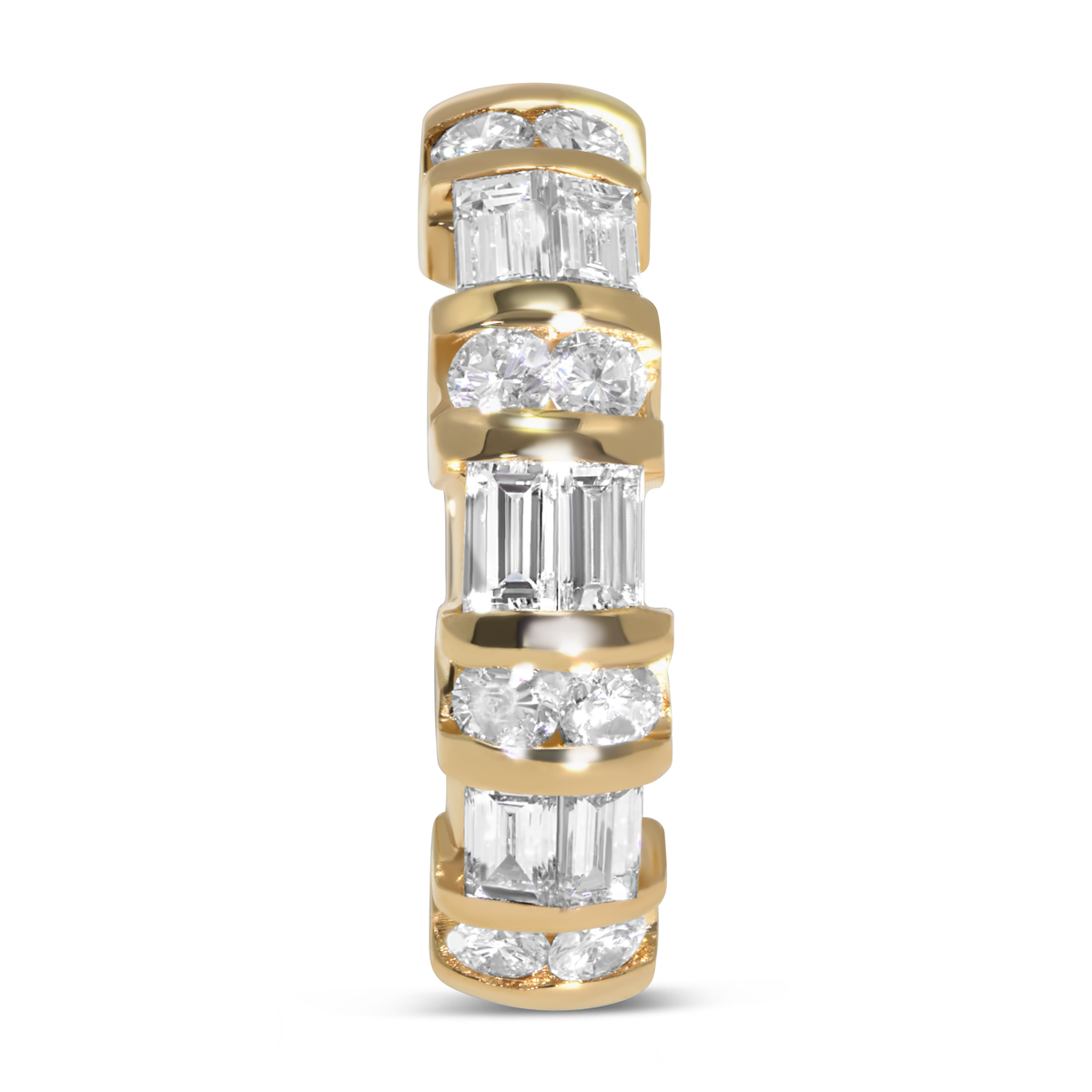14K Yellow Gold Horizontal Baguette and Round Diamond Band