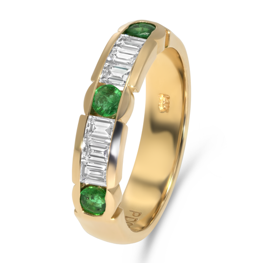 14K Yellow Gold Emerald & Baguette Diamond Band