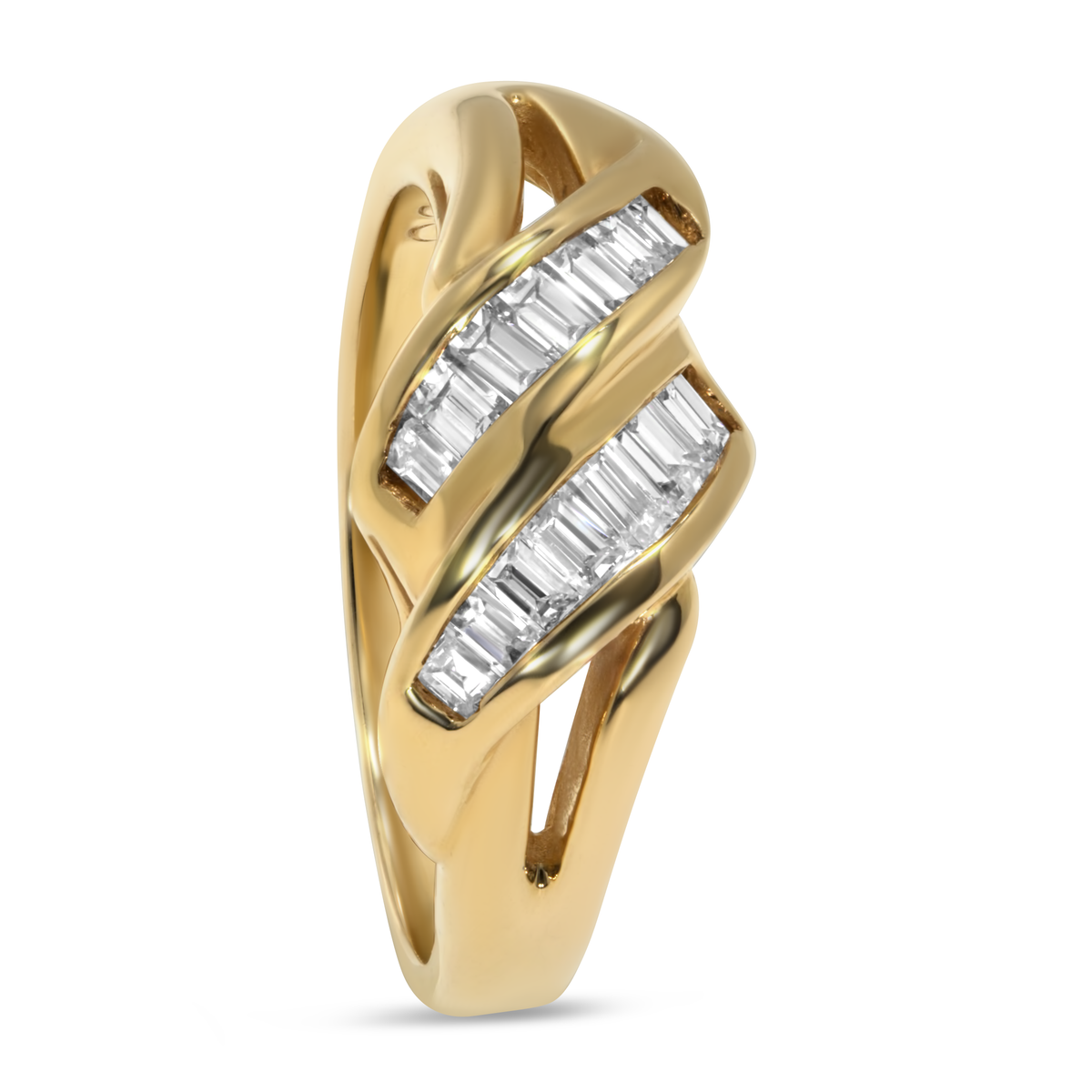 14K Yellow Gold Convex Baguette Diamond Ring