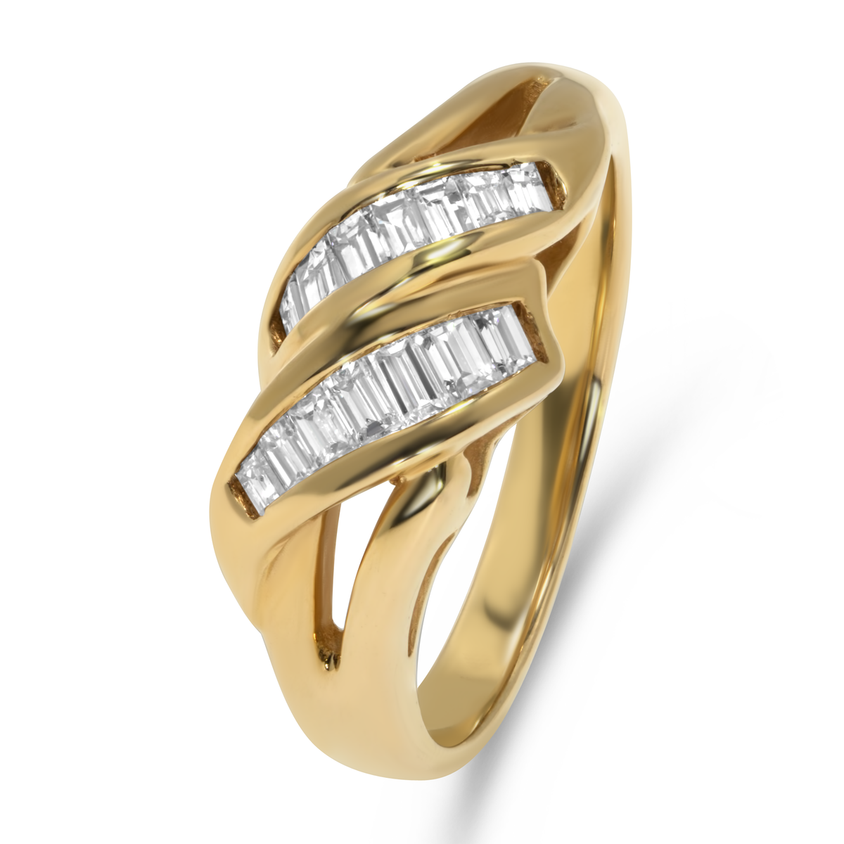 14K Yellow Gold Convex Baguette Diamond Ring