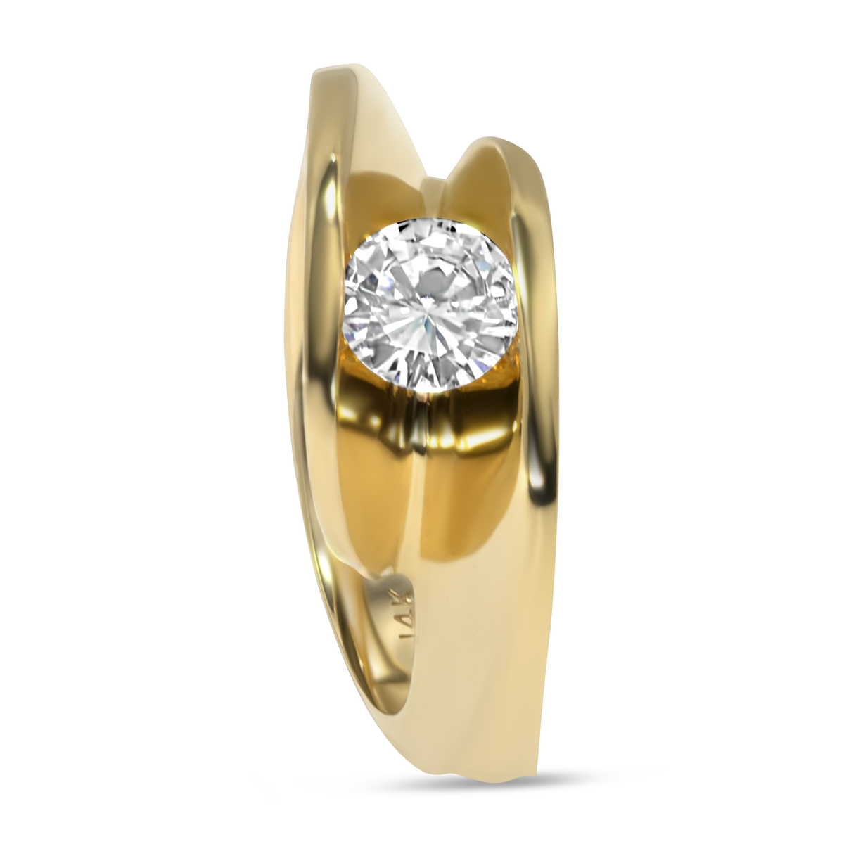 14K Yellow Gold Floating Round Diamond Ring