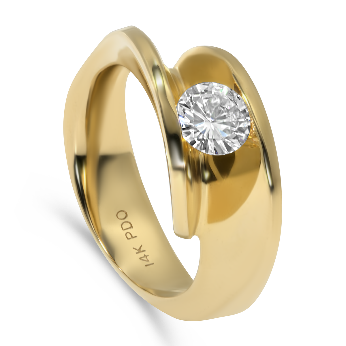 14K Yellow Gold Floating Round Diamond Ring