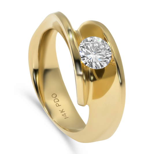 14K Yellow Gold Floating Round Diamond Ring