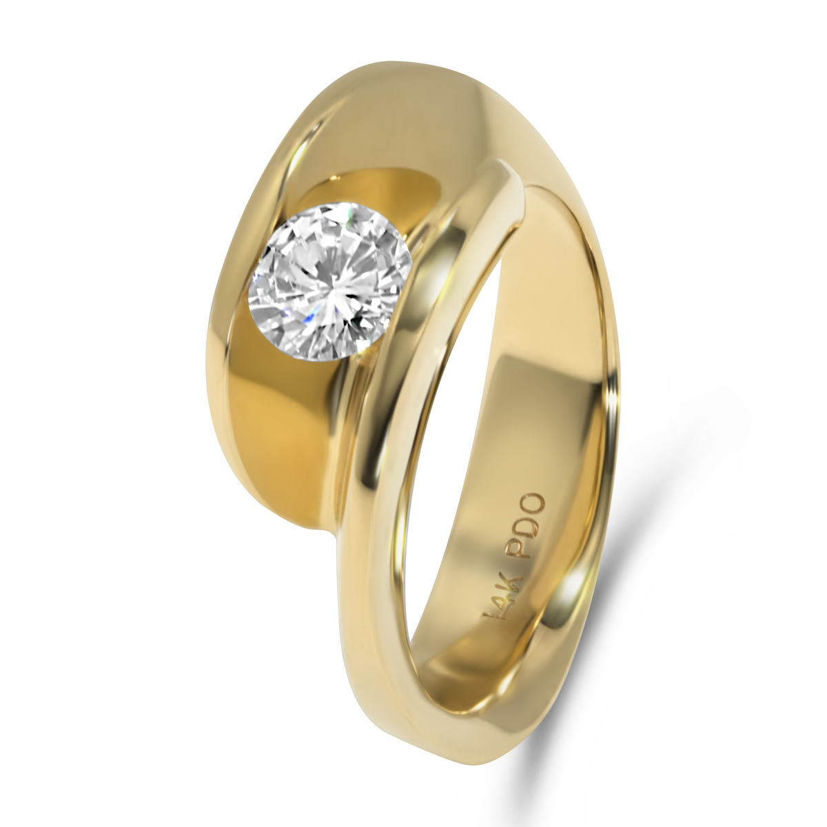 14K Yellow Gold Floating Round Diamond Ring