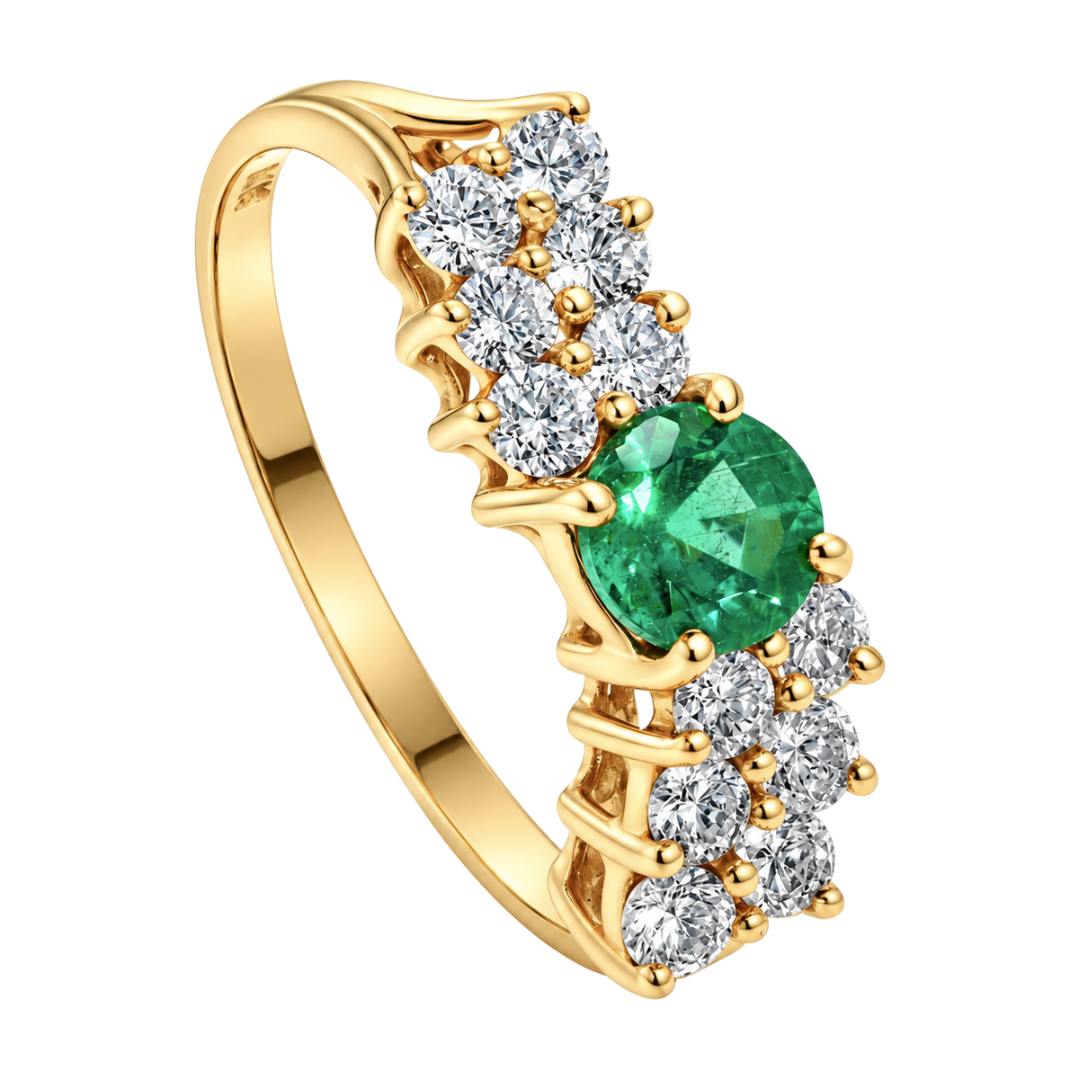 14K Yellow Gold Emerald and Diamond Ring