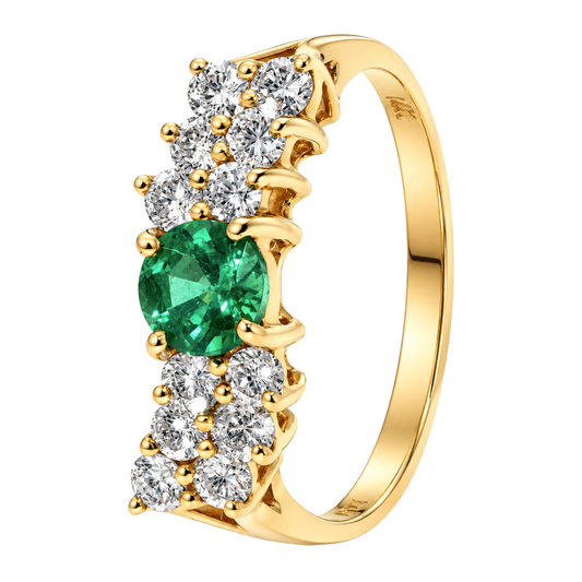 14K Yellow Gold Emerald and Diamond Ring