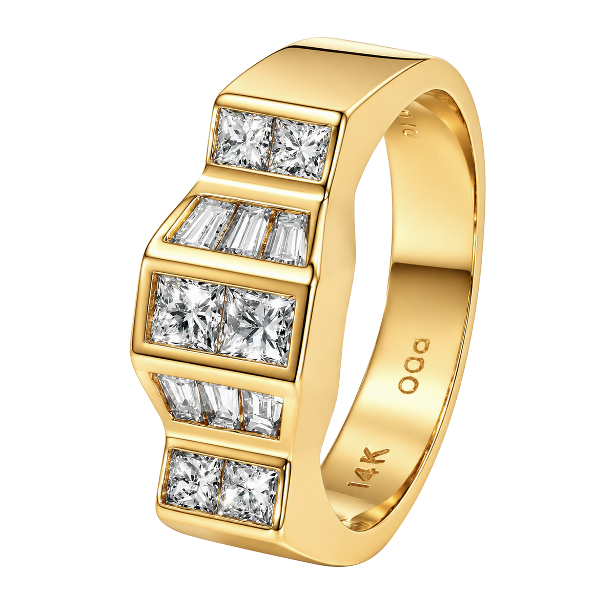 14K Yellow Gold Square & Baguette Diamond Ring