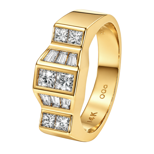 14K Yellow Gold Square & Baguette Diamond Ring