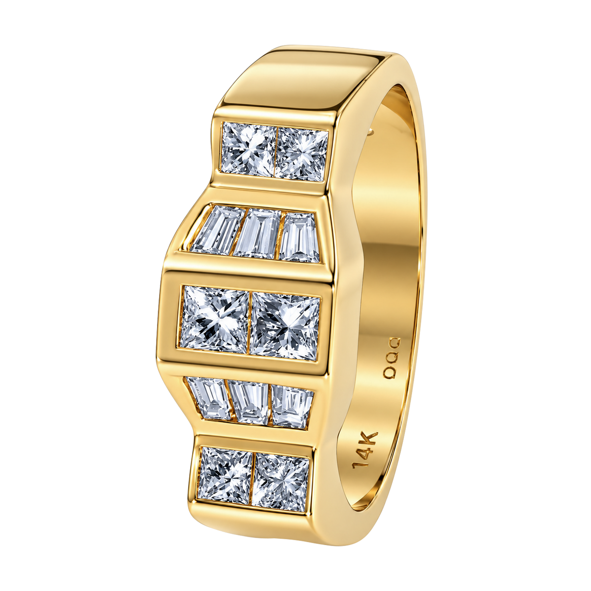 14K Yellow Gold Square & Baguette Diamond Ring