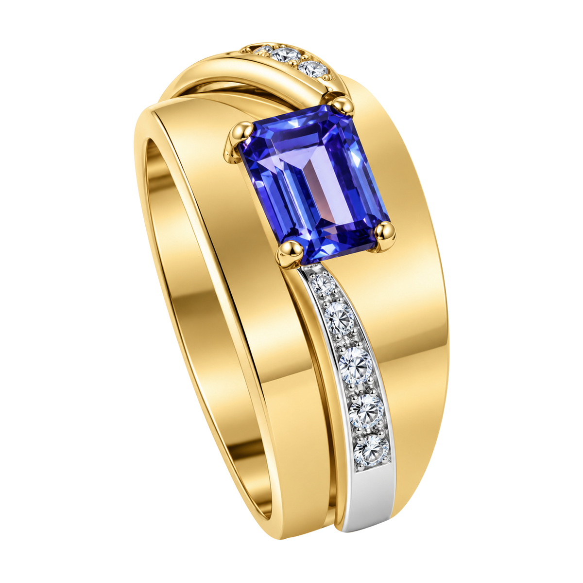 14K Yellow Gold Emerald Cut Tanzanite Band
