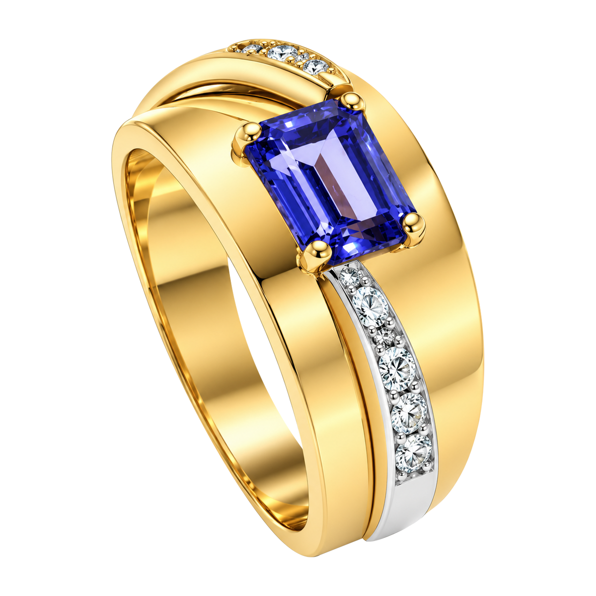 14K Yellow Gold Emerald Cut Tanzanite Band