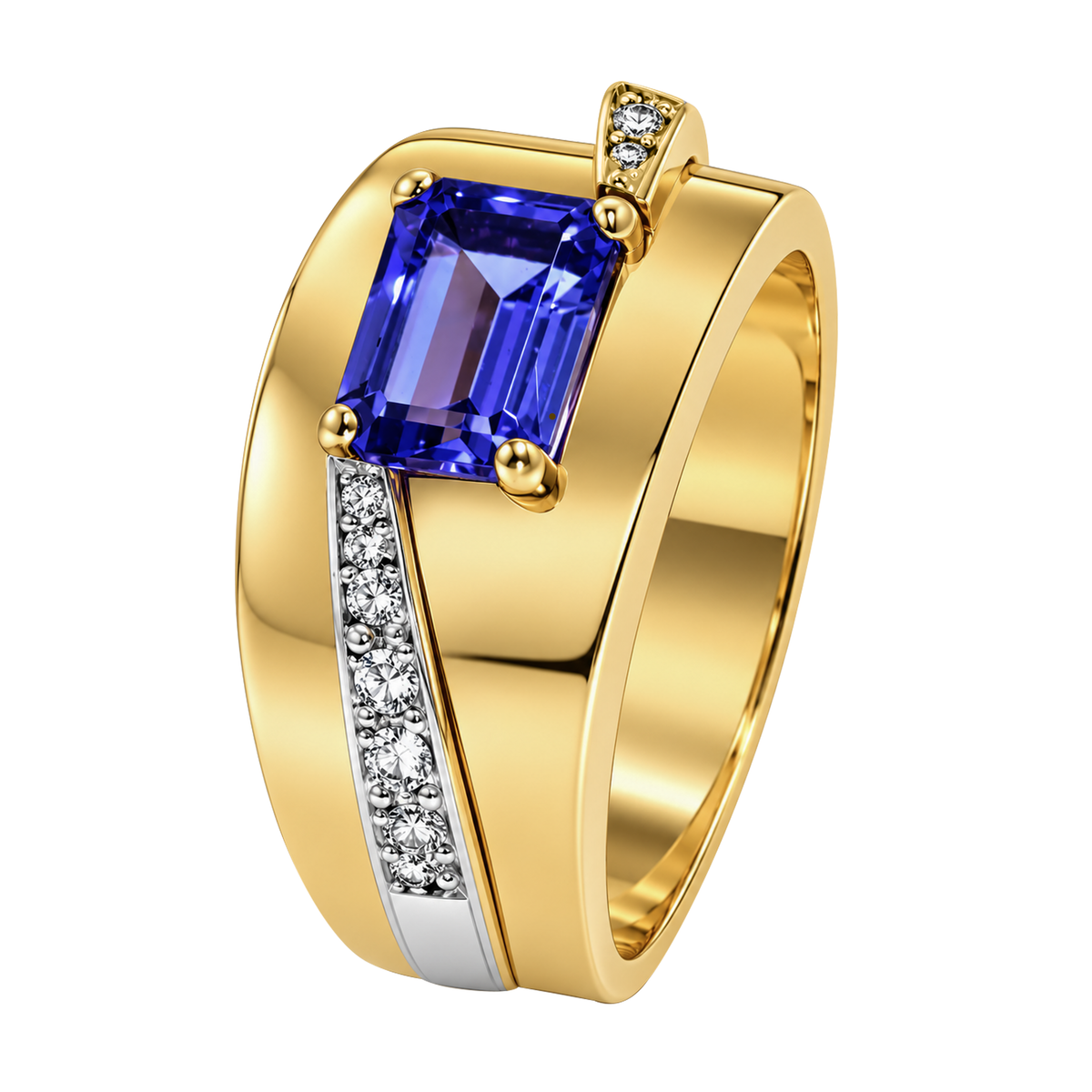 14K Yellow Gold Emerald Cut Tanzanite Band