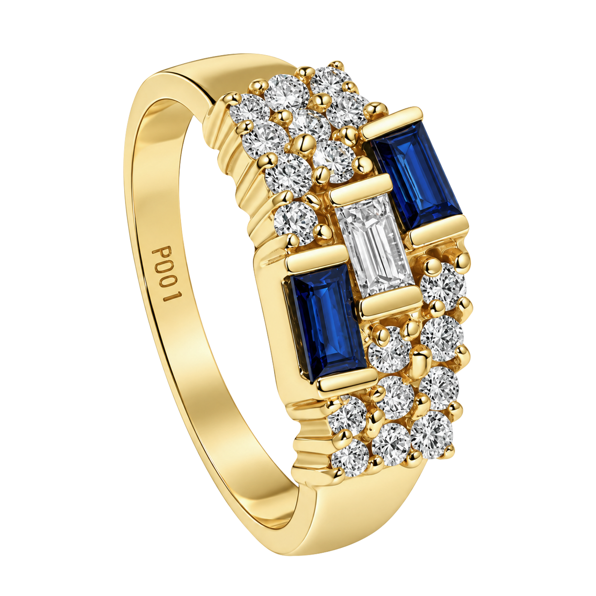 14K Yellow Gold Baguette Sapphire & Diamond Ring