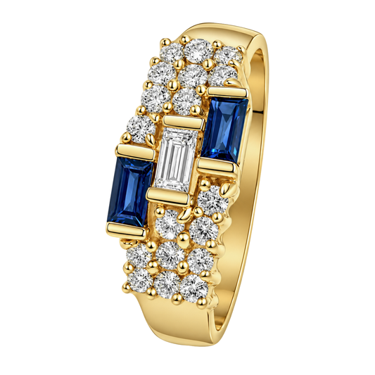 14K Yellow Gold Baguette Sapphire & Diamond Ring