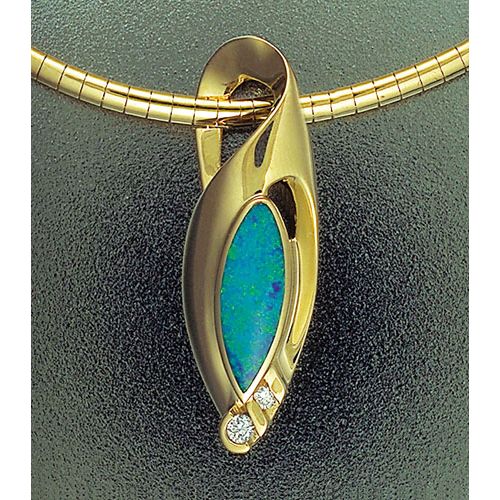 14K Yellow Gold Opal and Diamond Pendant by John Bagley