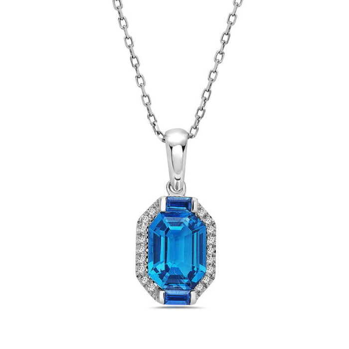 14K White Gold Blue Topaz Pendant & Sapphires