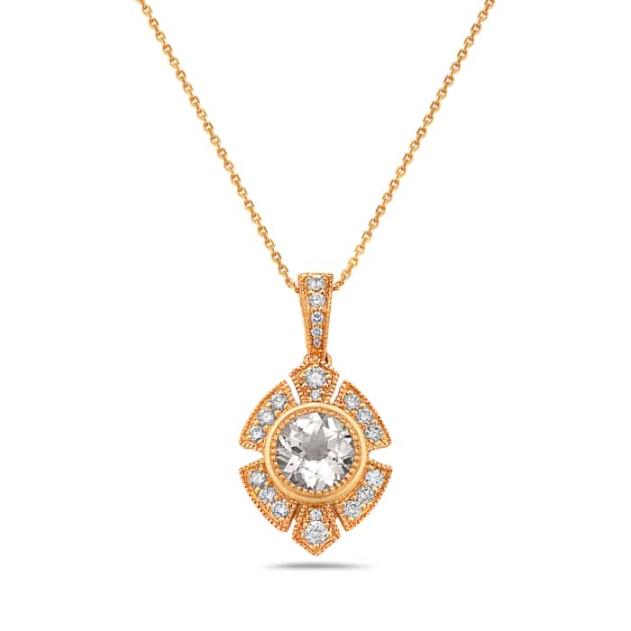 14K Yellow Gold Pendant With White Topaz and Diamonds by Bassali